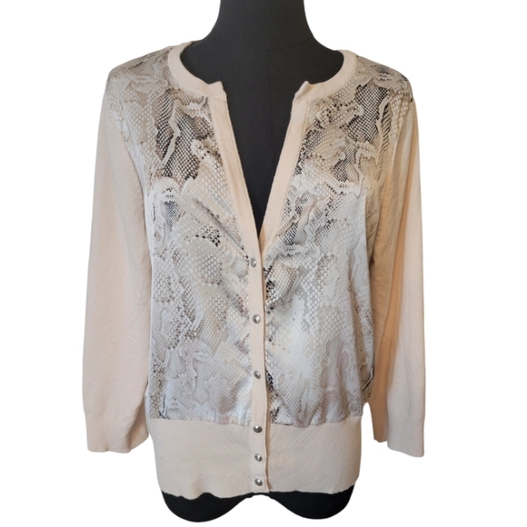 WHBM Snakeskin Print Cardigan Sweater Size Large - Picture 1 of 4